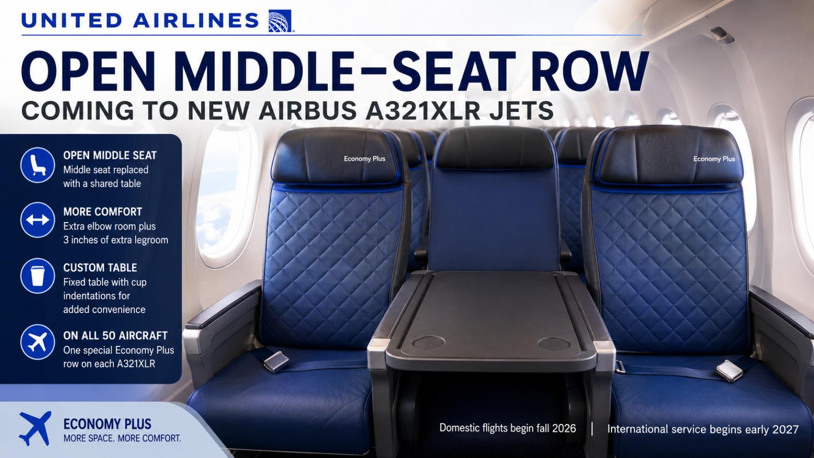 United Airlines Adds Open Middle-Seat Row to New Jets