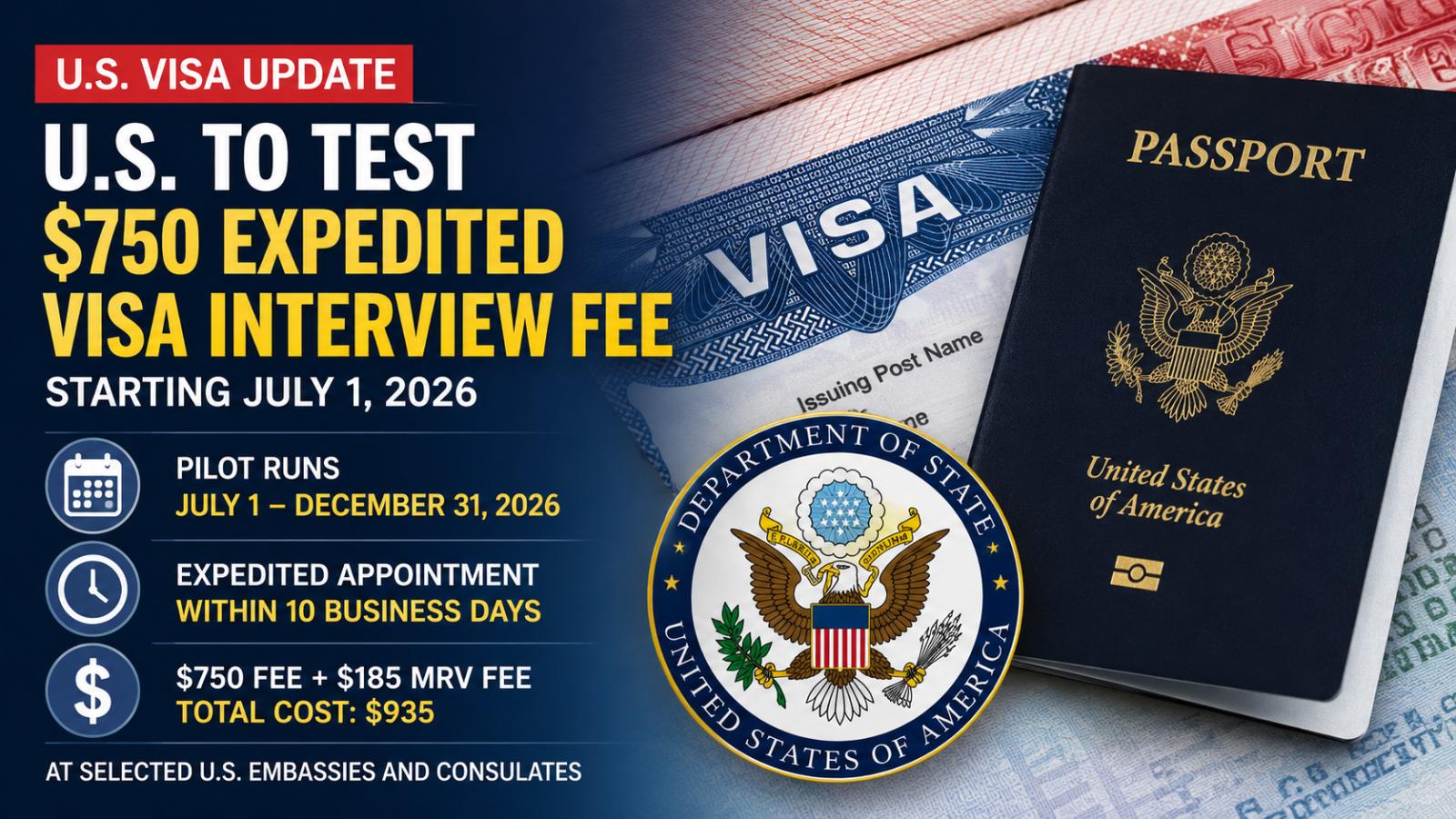U.S. $750 B1 B2 Visa Interview Pilot Starts July 1, 2026