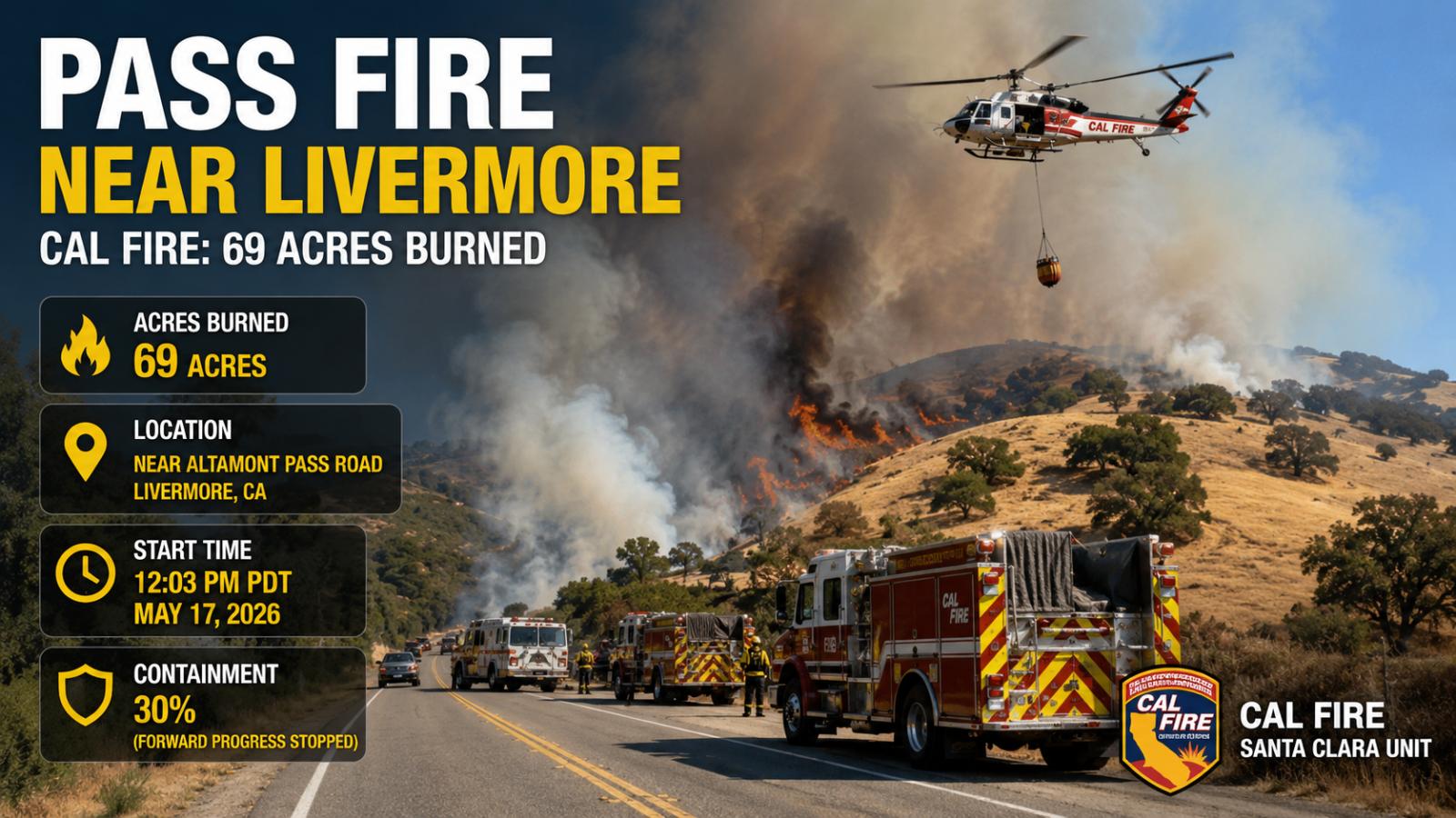 Pass Fire Near Livermore Held to 69 Acres, CAL FIRE Says
