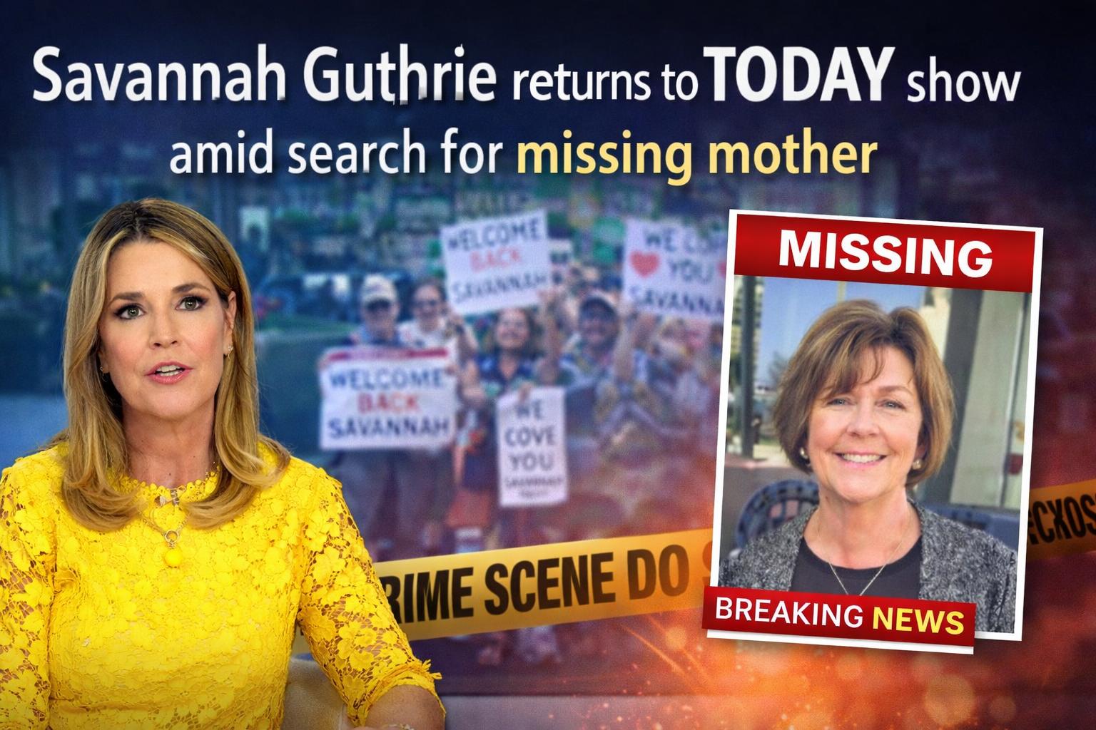 Savannah Guthrie returns to Today show amid search for missing mother