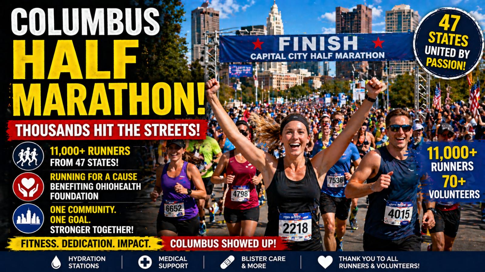 How did the Columbus half marathon impact the community Event raises funds and unity