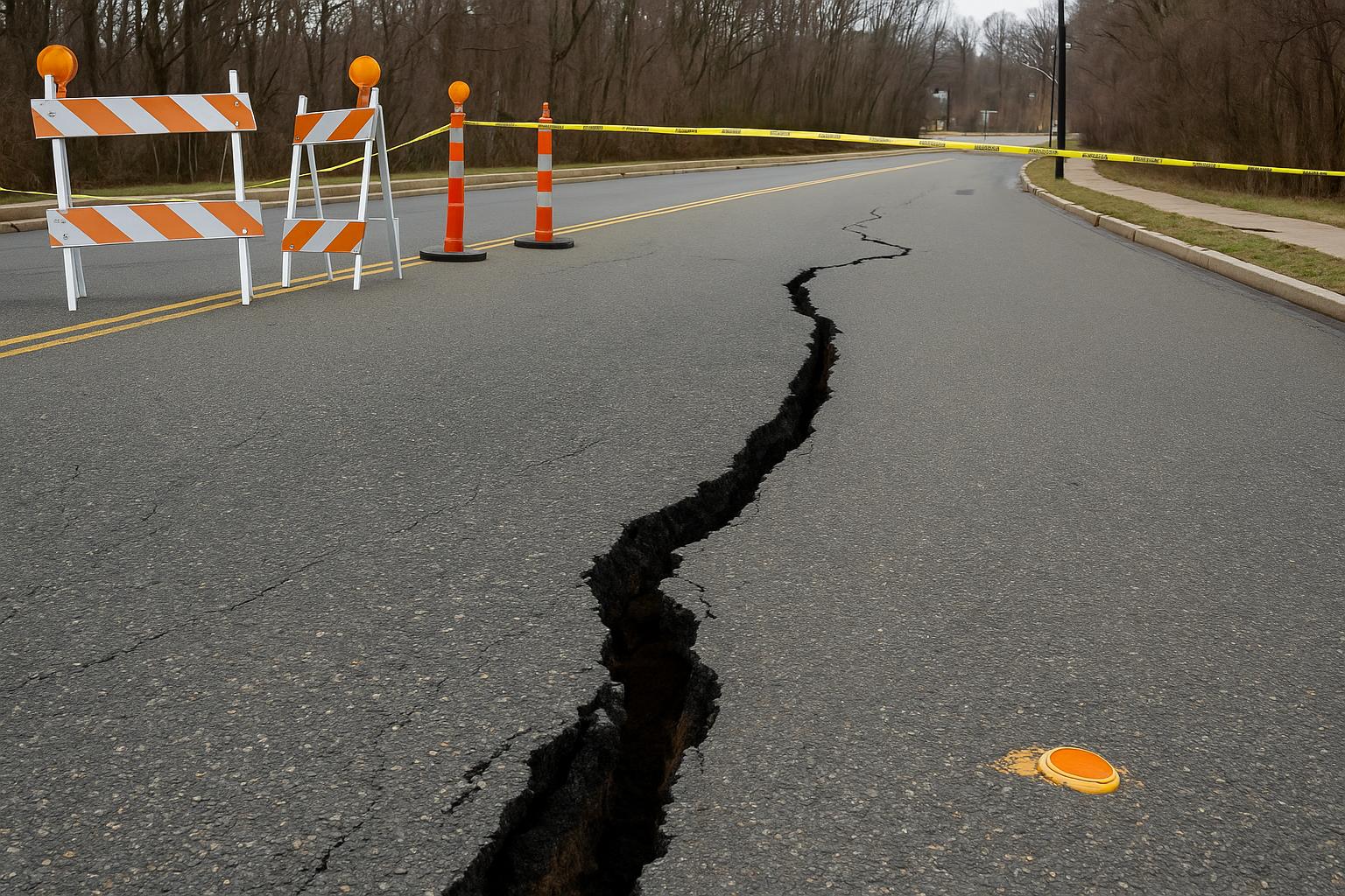 Large crack mars Smith Street in Woodbridge Township, repair date uncertain