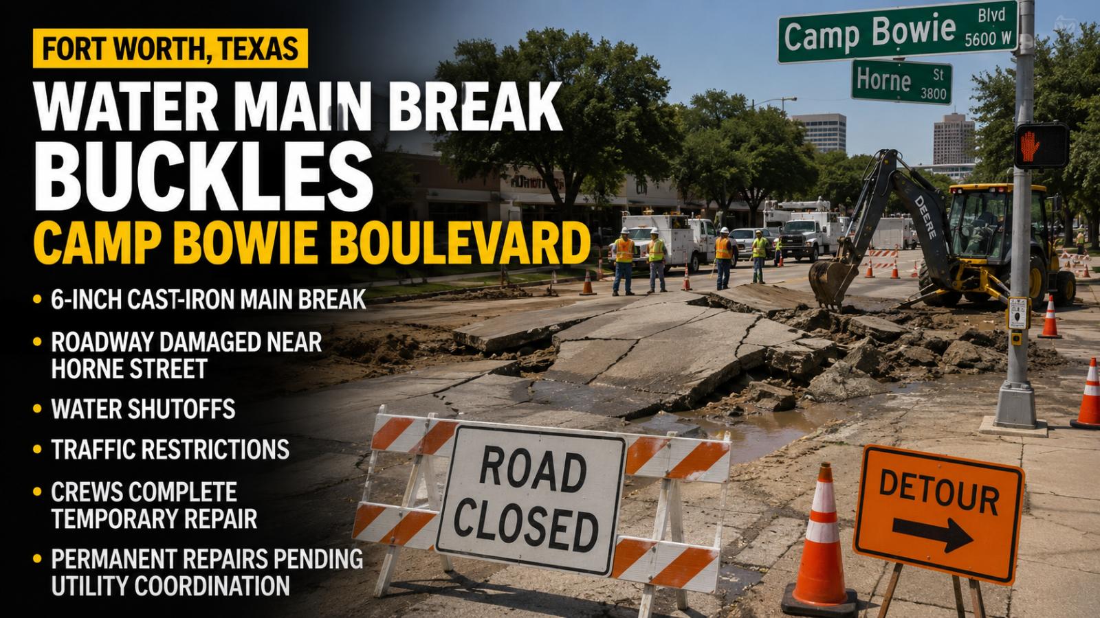 Fort Worth Water Main Break Buckles Camp Bowie Boulevard
