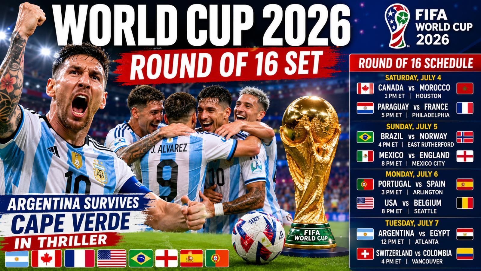 World Cup 2026 Round of 16 Set After Argentina Survives Cape Verde