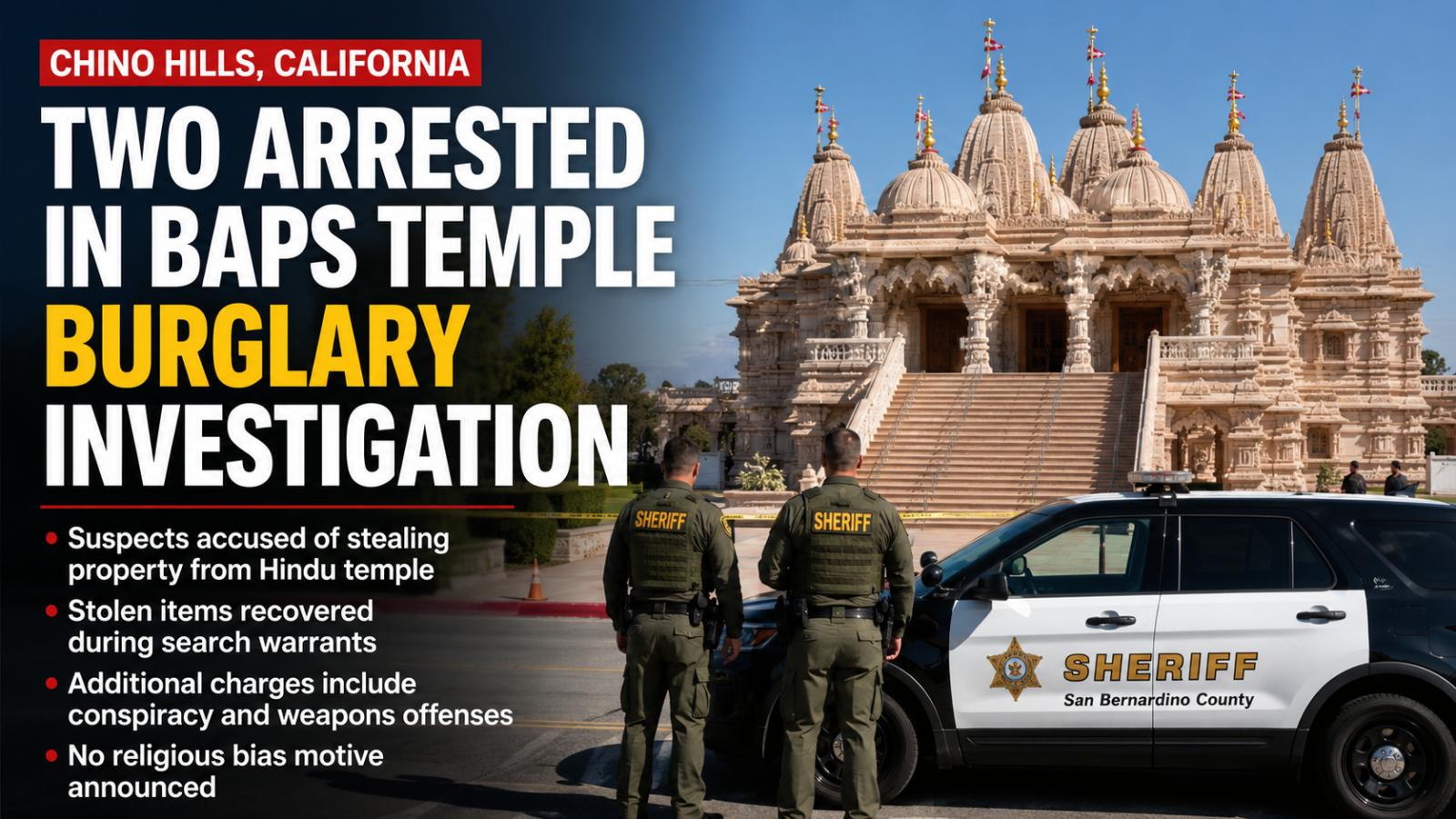 Two Arrested in Chino Hills BAPS Temple Burglary Investigation