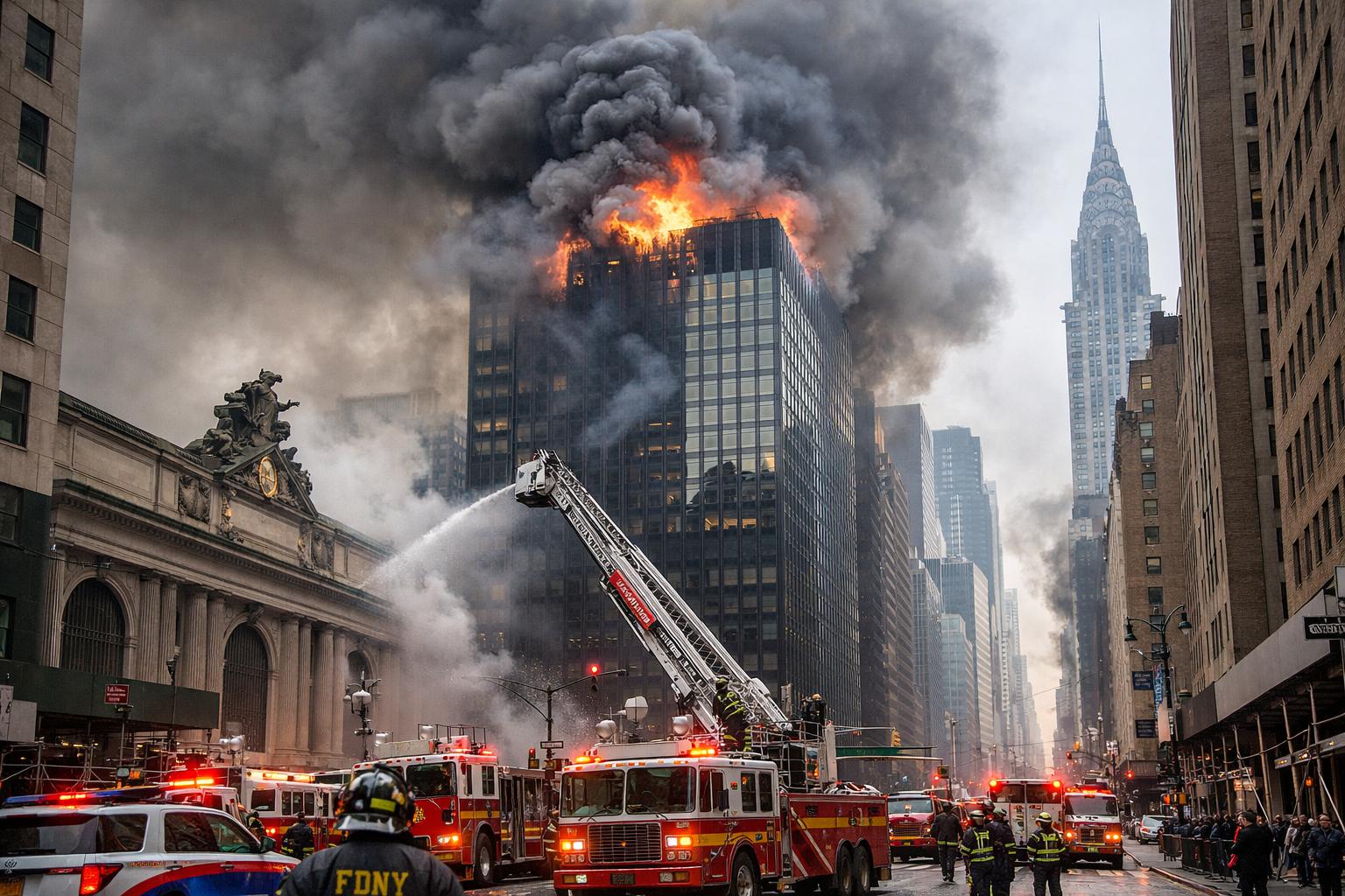 Midtown Manhattan fire sends smoke across skyline before St Patrick’s Day parade