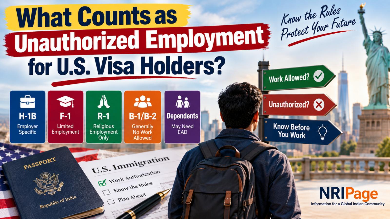 What counts as unauthorized employment for U.S. visa holders?