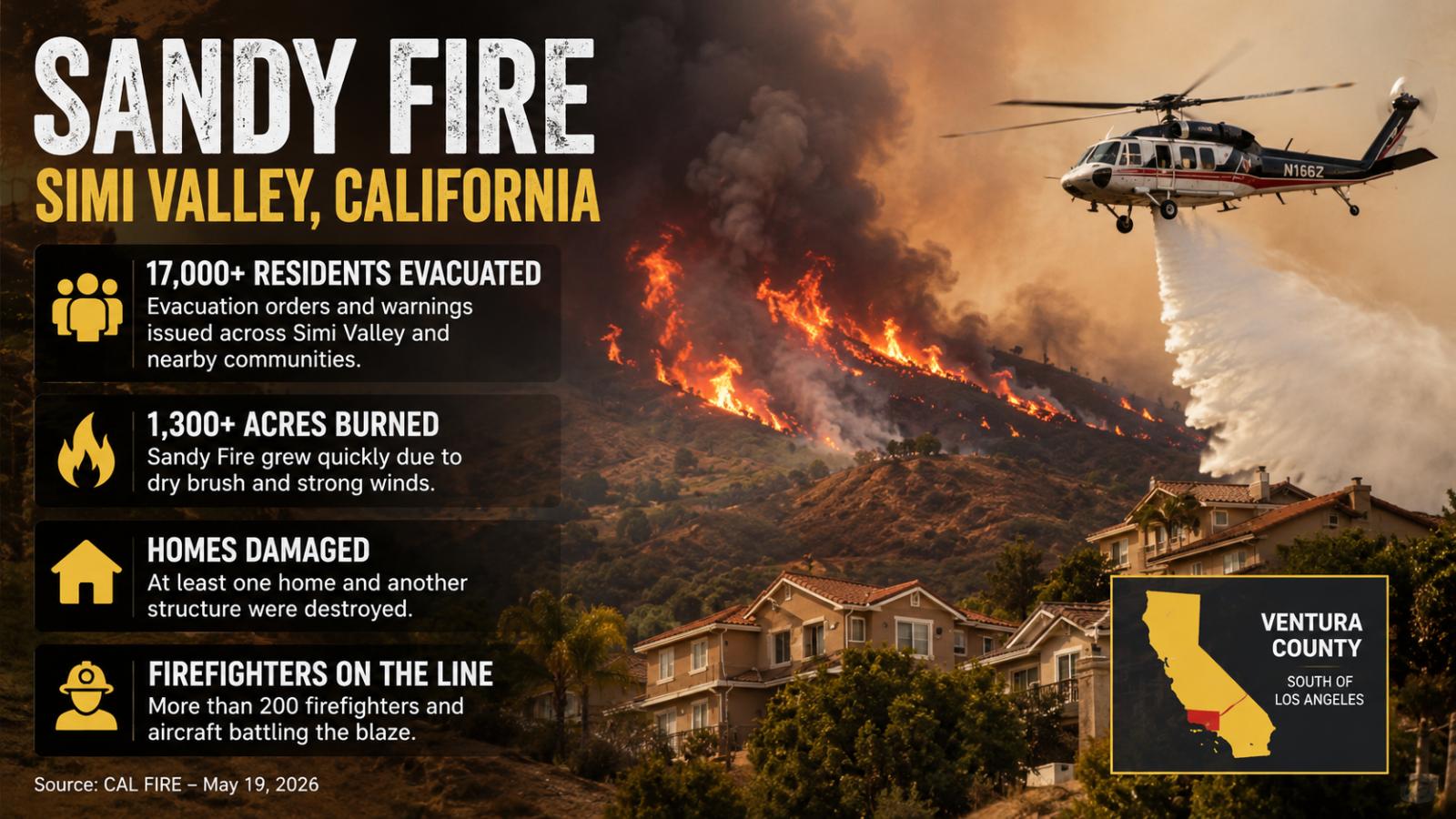 Sandy Fire in Simi Valley Forces 17,000 Evacuations as Crews Gain Ground