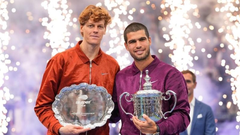 Carlos Alcaraz lifts US Open trophy after epic win over Jannik Sinner in four-set final