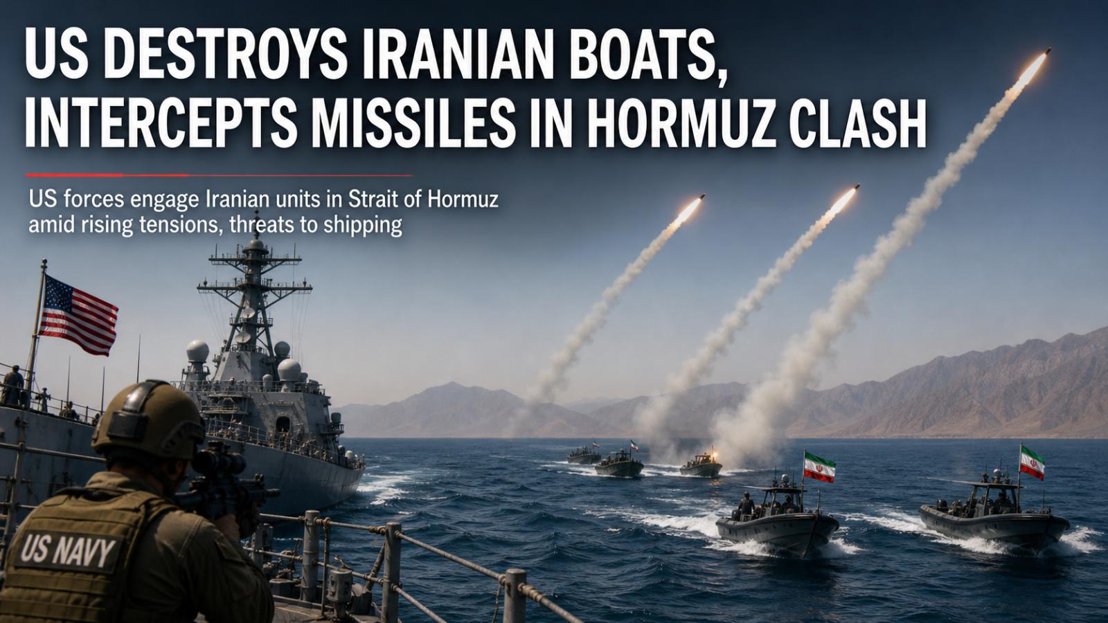 US destroys Iranian boats, intercepts missiles in Hormuz clash