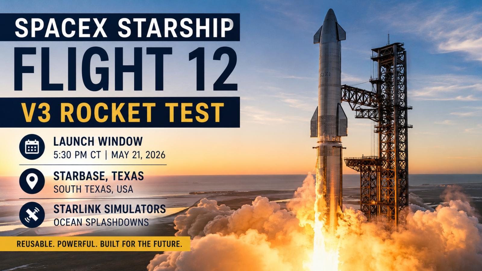 SpaceX Starship Flight 12 Launch Time: V3 Rocket Test From Texas