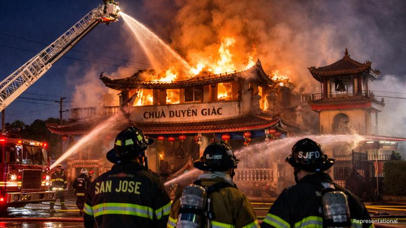 San Jose firefighters battle three-alarm fire at Buddhist temple damaged in 2024 blaze