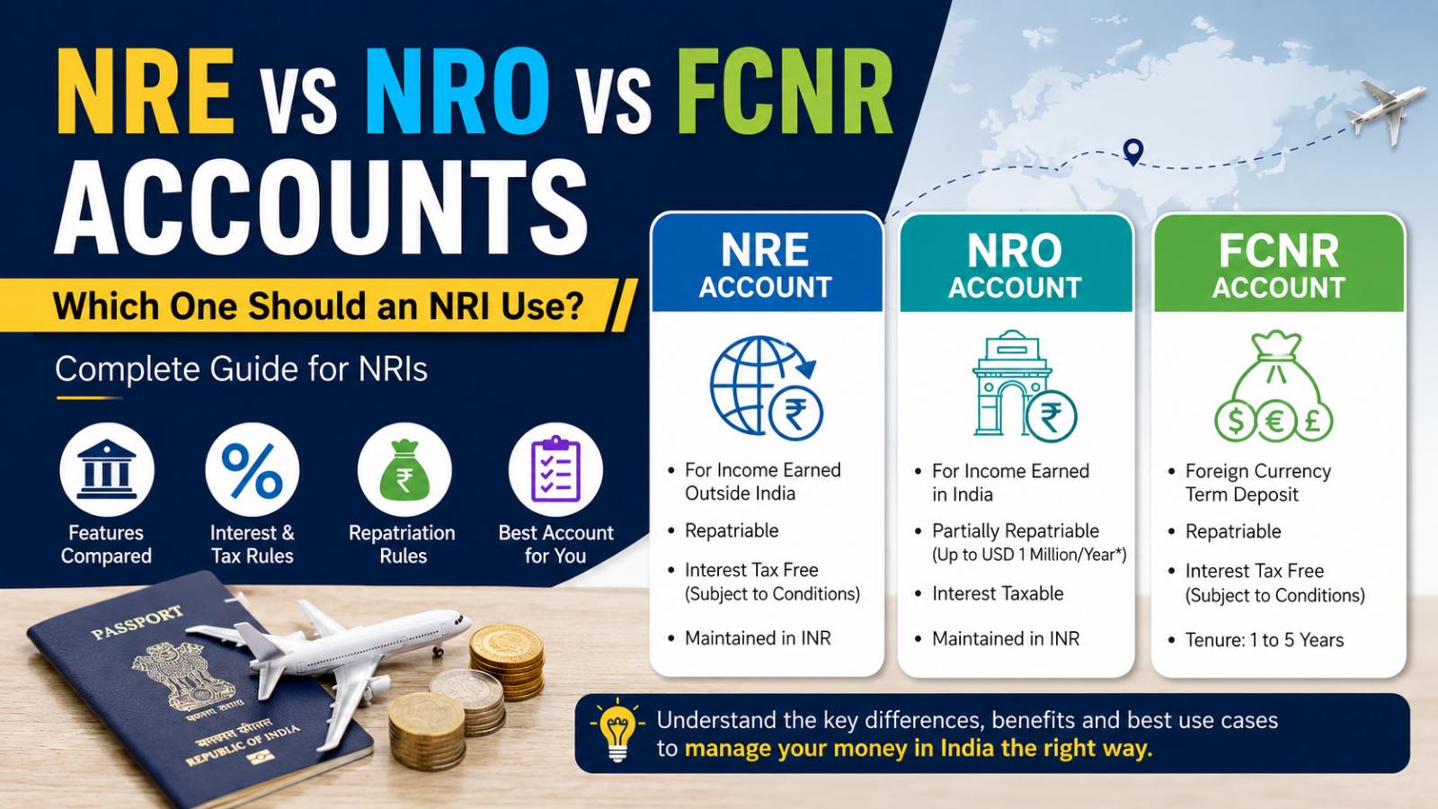 NRE vs NRO vs FCNR Accounts Which One Should an NRI Use
