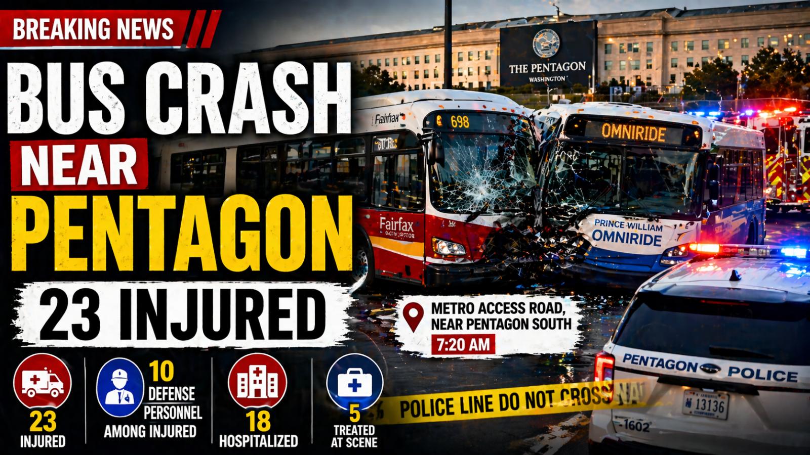 Bus crash near Pentagon leaves 23 injured including defense personnel