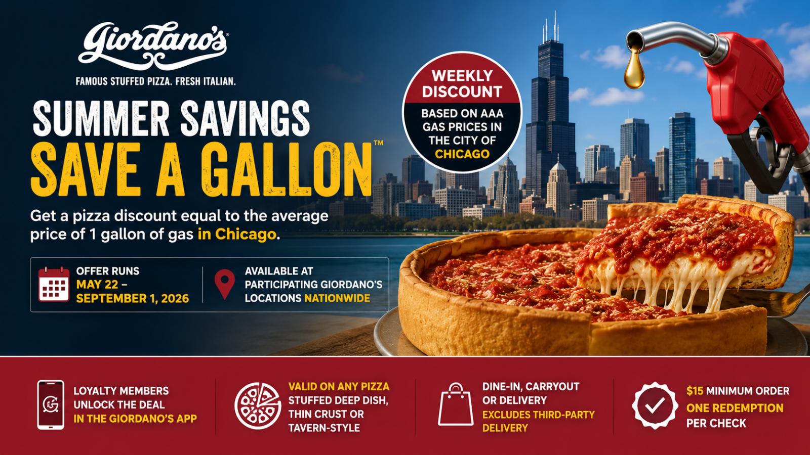 Giordano’s Gas Price Pizza Deal Gives App Members Weekly Savings