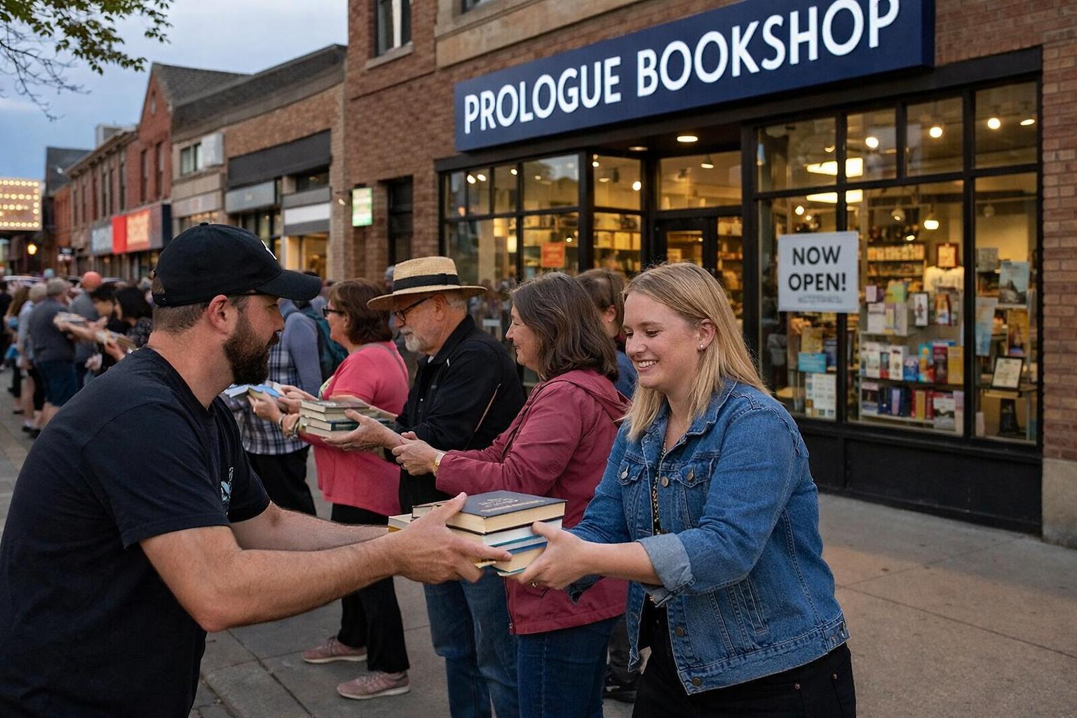Prologue Bookshop hosts human chain for Columbus store move