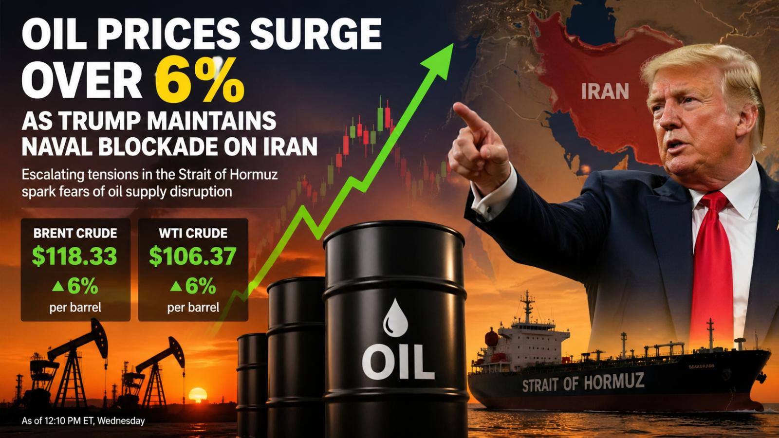 Oil prices surge over 6% as Trump maintains naval blockade on Iran