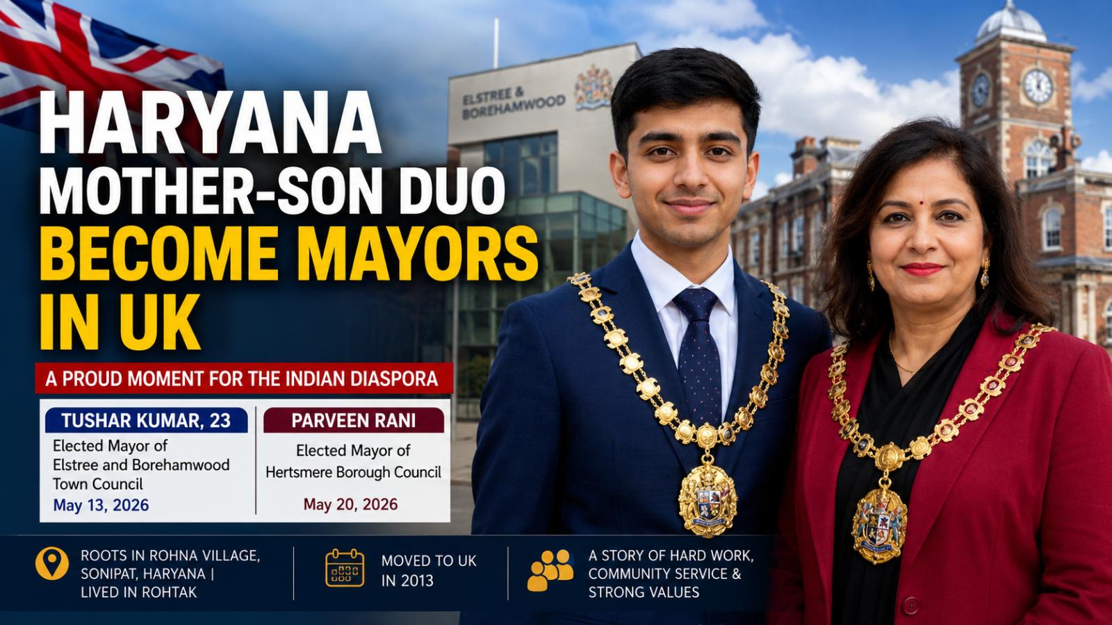 Haryana Mother-Son Duo Become Mayors in Hertfordshire, UK