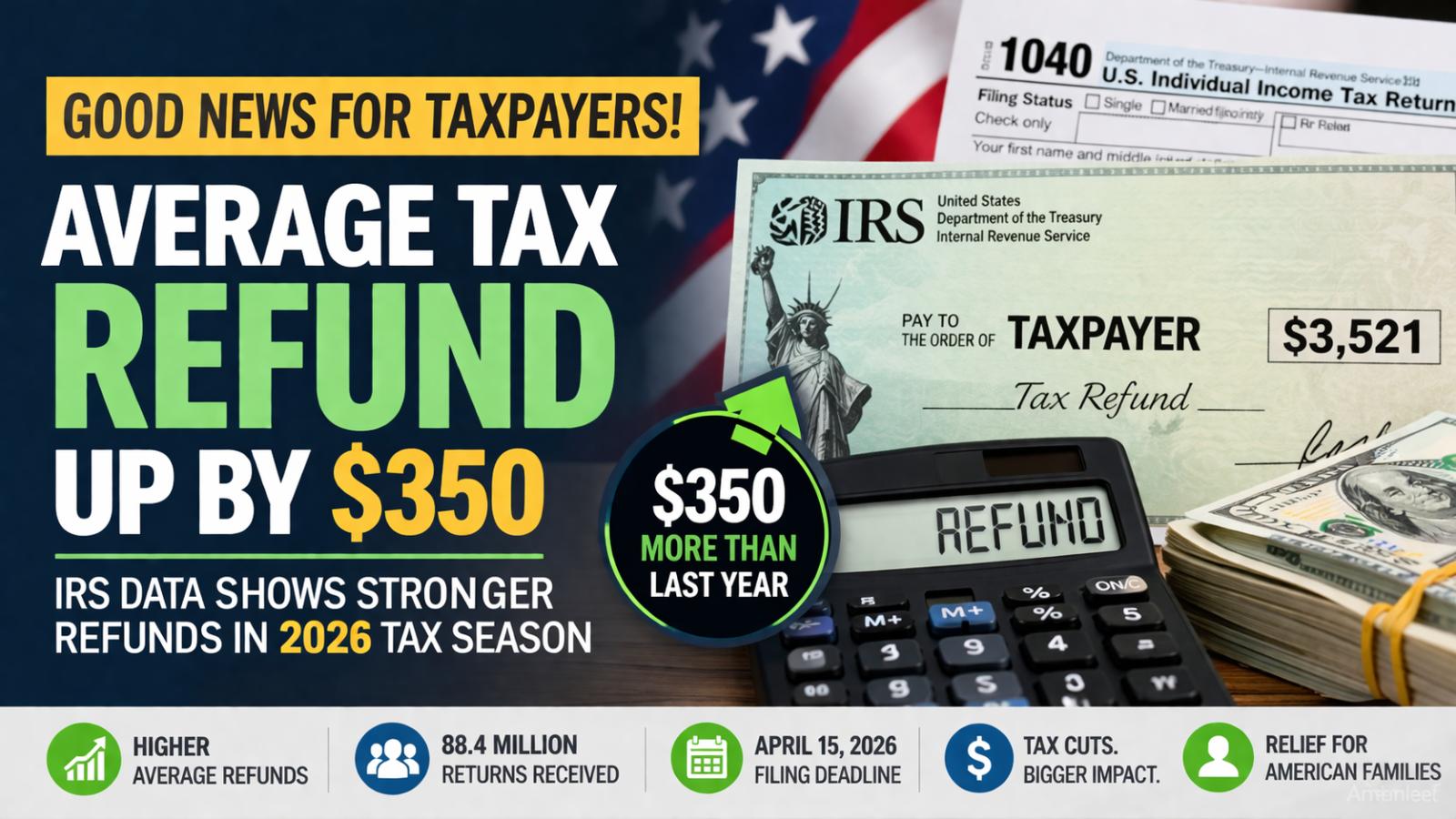 Average US tax refunds rise by $350 in 2026, IRS data shows