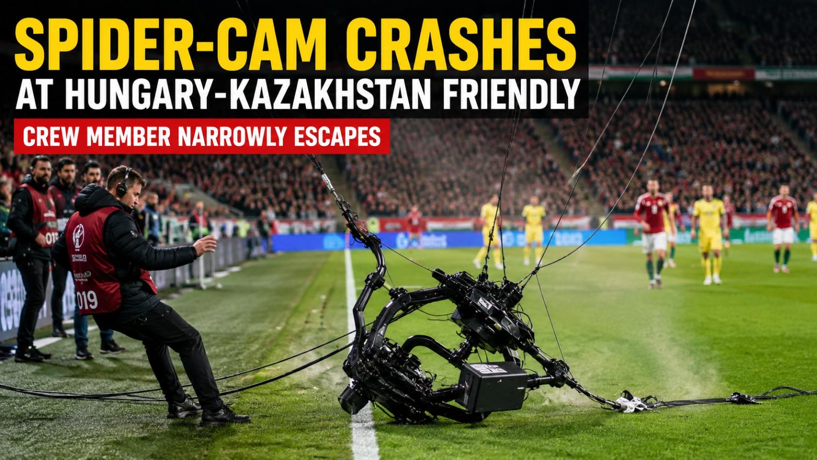 Spider-Cam Crashes at Hungary-Kazakhstan Friendly; Crew Member Escapes