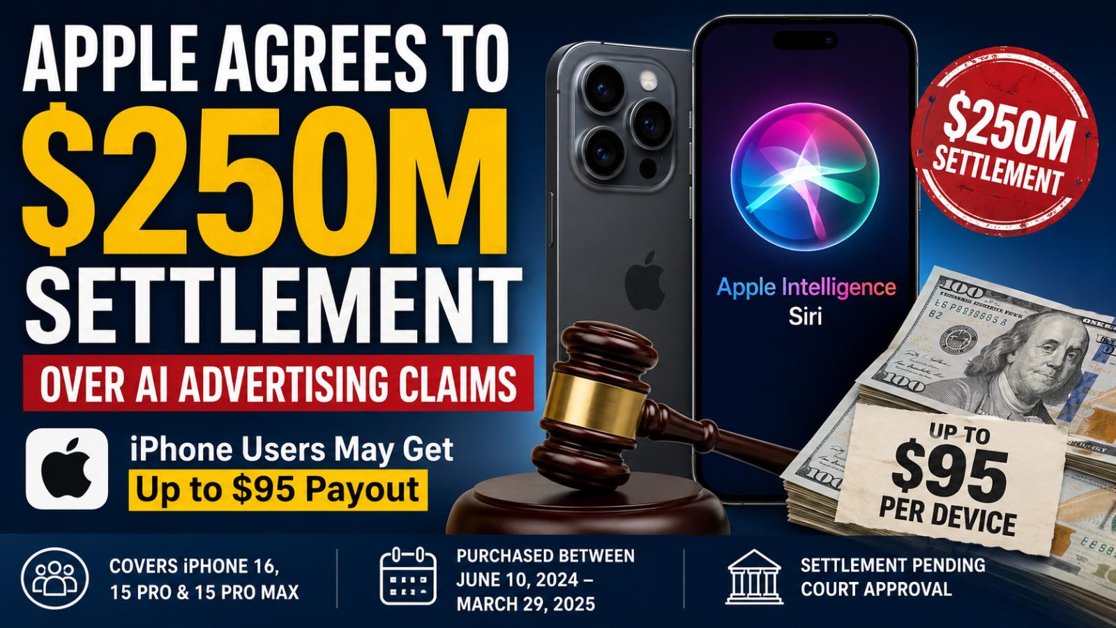 Apple $250M Siri AI Settlement: iPhone Users May Get Up to $95 — Who Qualifies?