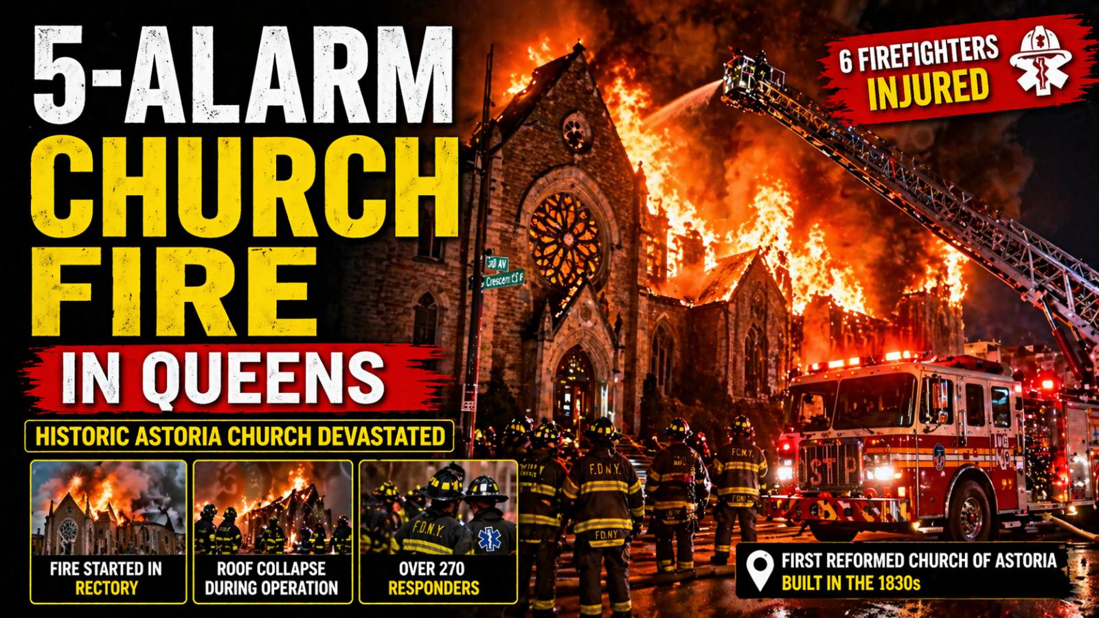 Fire engulfs historic Queens church after blaze spreads from rectory