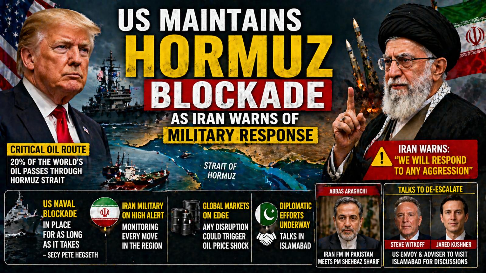 US maintains Hormuz blockade as Iran warns of military response