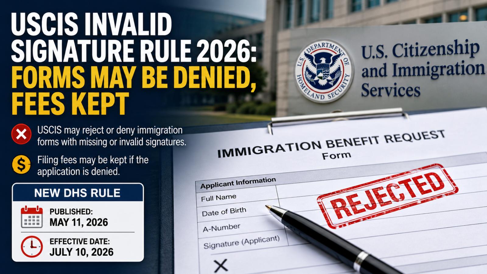 USCIS Invalid Signature Rule 2026 Forms May Be Denied, Fees Kept