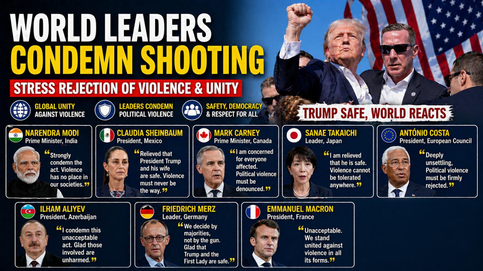 World leaders denounce shooting targeting Trump, stress rejection of violence