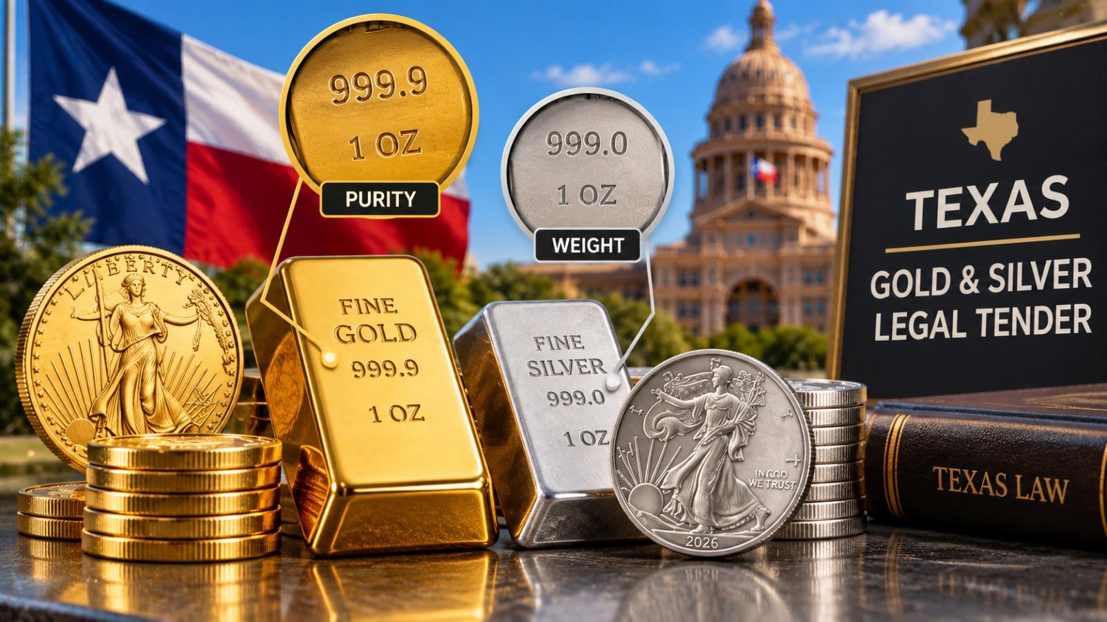 Which gold and silver qualify as legal tender in Texas?