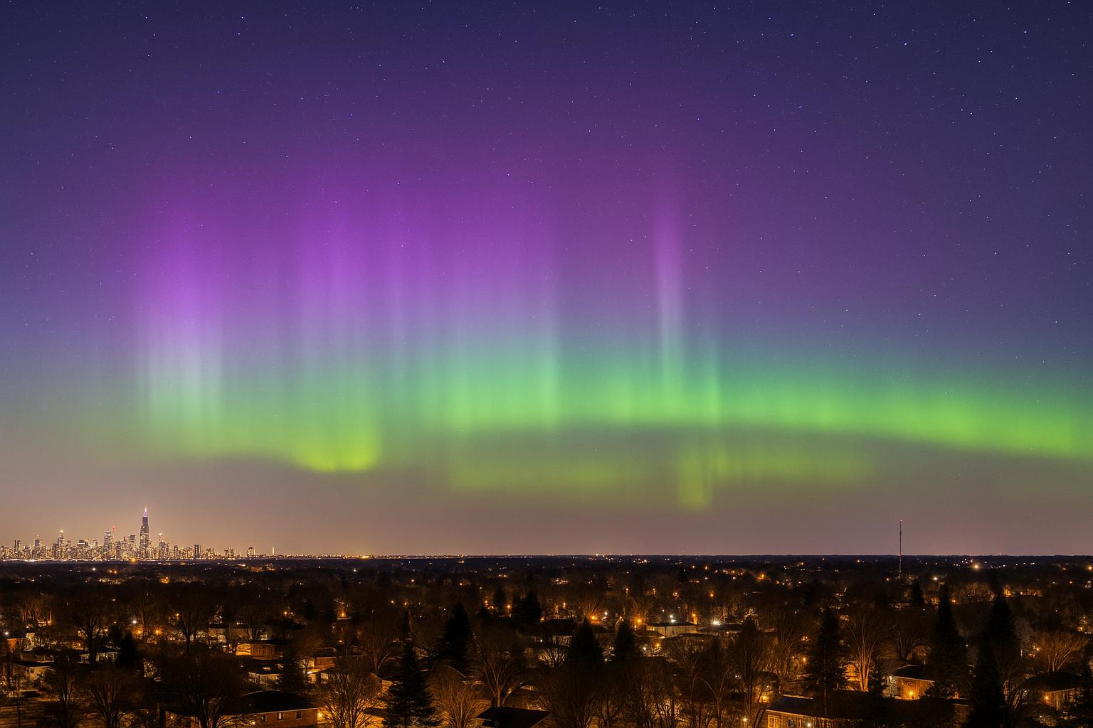 Northern Lights Dazzle Chicago Skies After Powerful Solar Flare