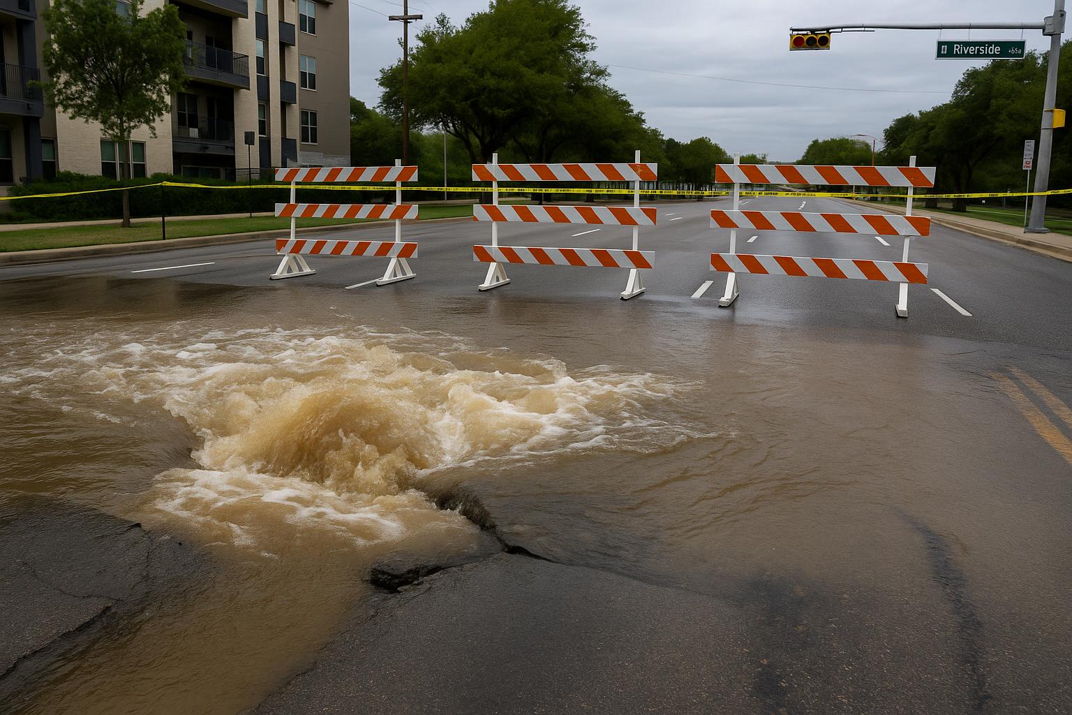 Major water main break shuts down eastbound lanes on Riverside Drive in Austin
