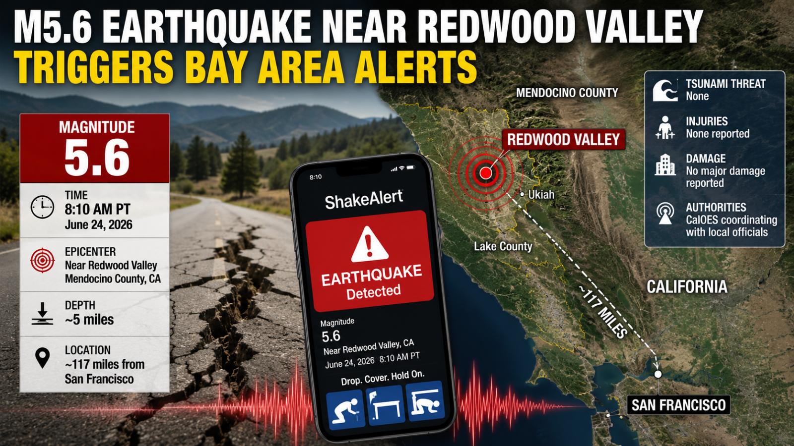 Redwood Valley earthquake June 24: M5.6 quake triggers alerts