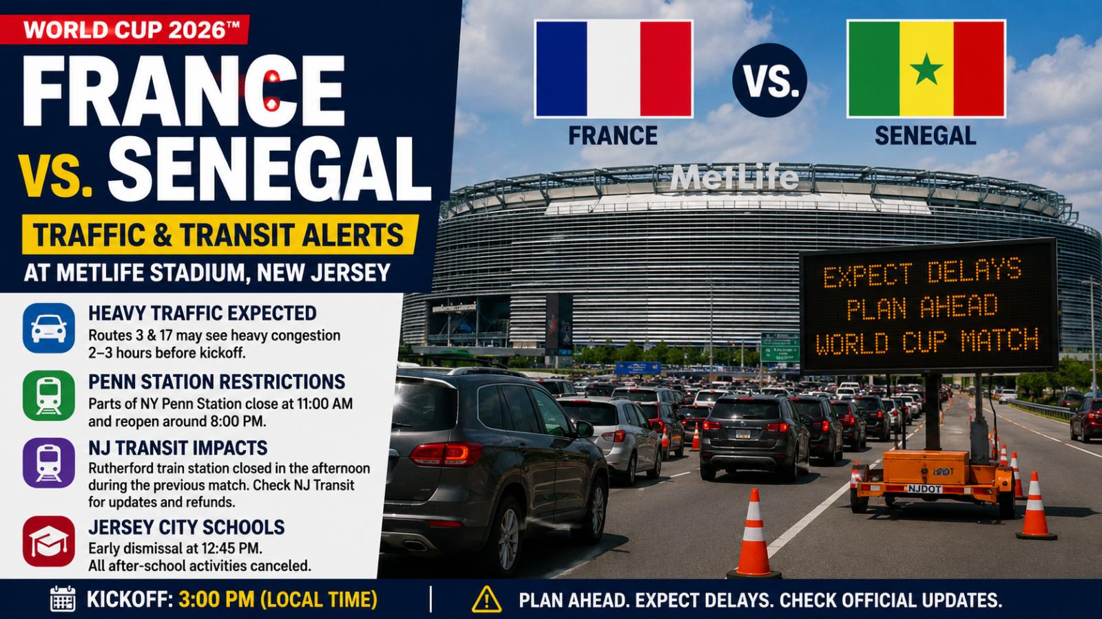 France vs. Senegal: MetLife Stadium World Cup Traffic Warnings
