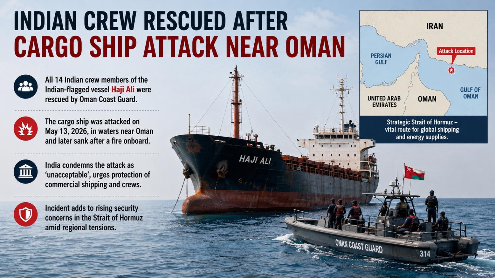 Indian Crew Rescued After Cargo Ship Attack Near Oman
