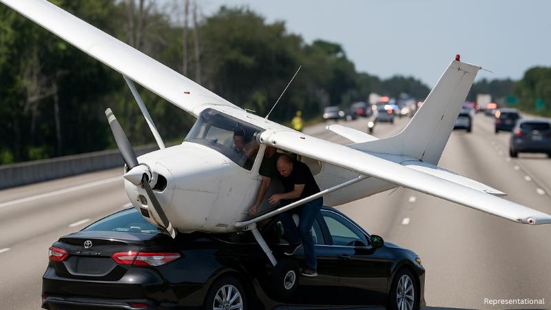 Plane crash-lands on moving car during Florida highway rush hour