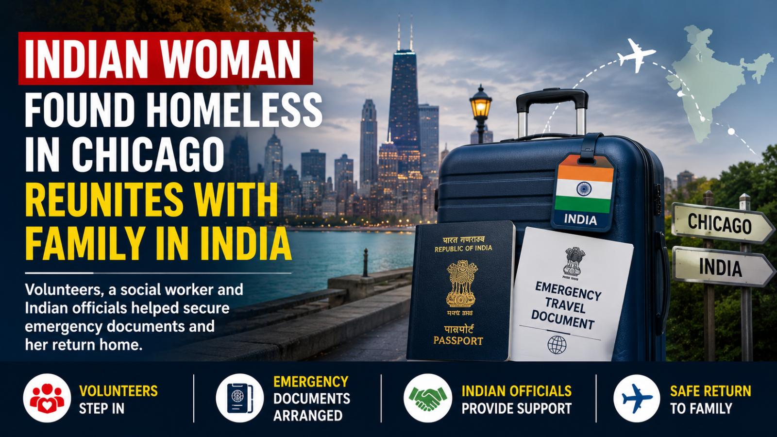 Indian Woman Found Homeless in Chicago Returns to Family in India