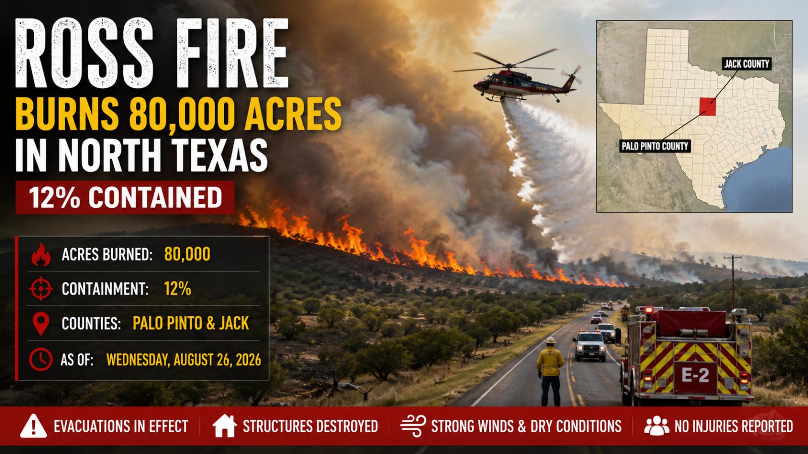Ross Fire burns 80,000 acres in North Texas, 12% contained