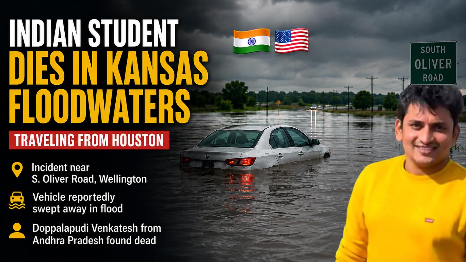 Andhra Pradesh Student Dies in Kansas Floodwaters Near Wellington