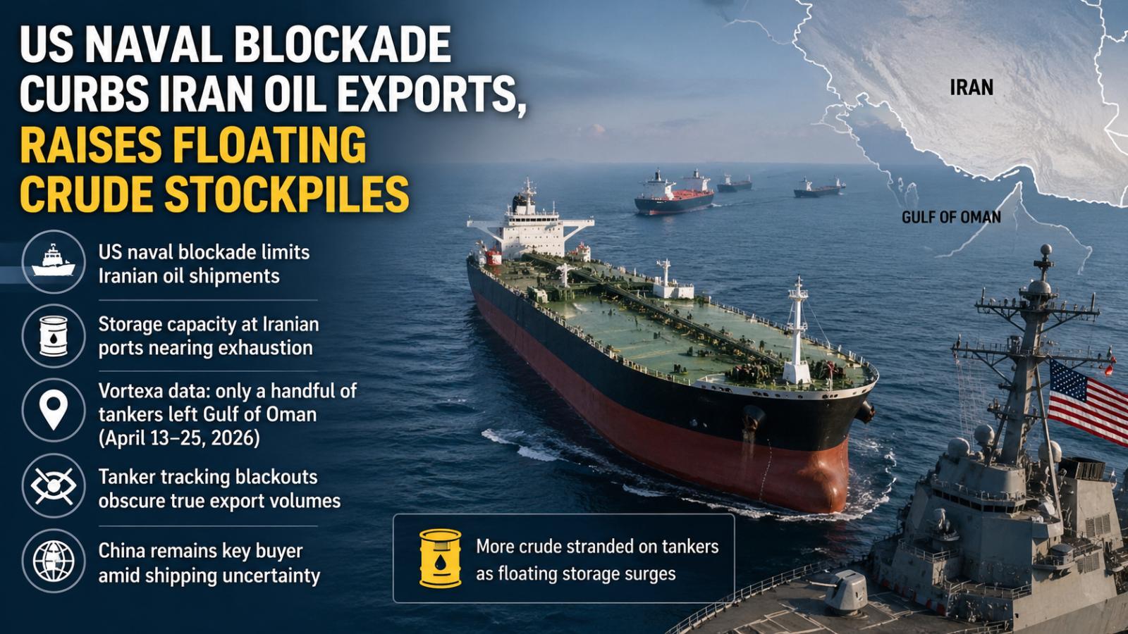 US naval blockade curbs Iran oil exports, raises floating crude stockpiles