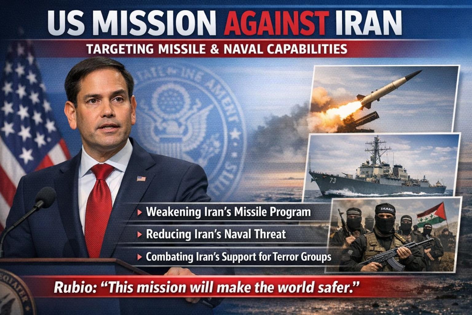 US mission against Iran will make the world safer, says Marco Rubio