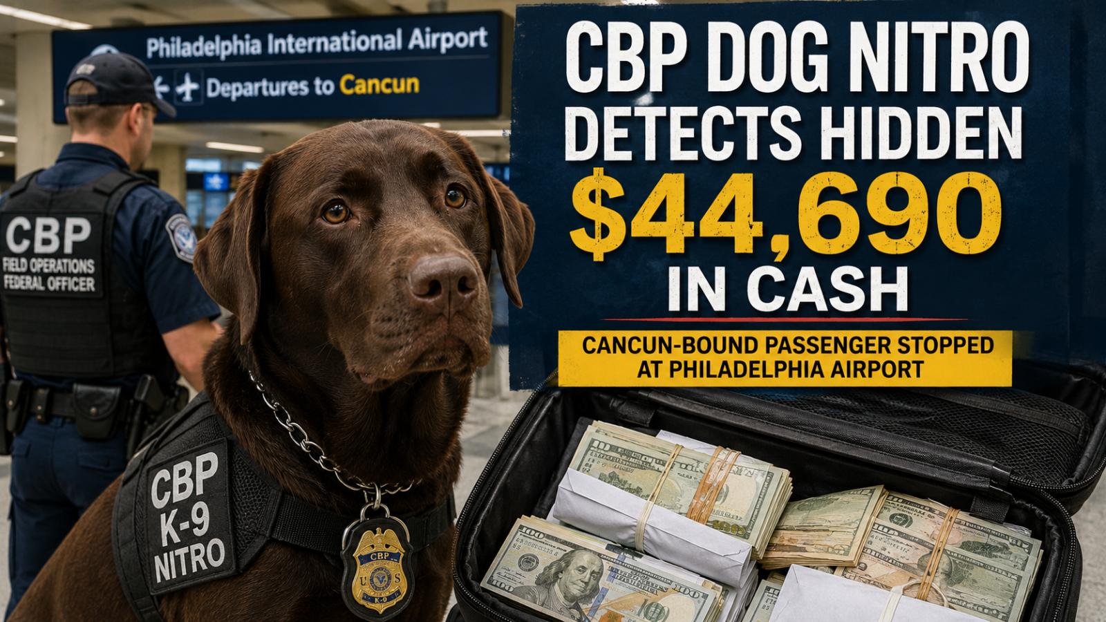 CBP Dog Nitro Detects Hidden $44K on Cancun Flight at Philadelphia Airport