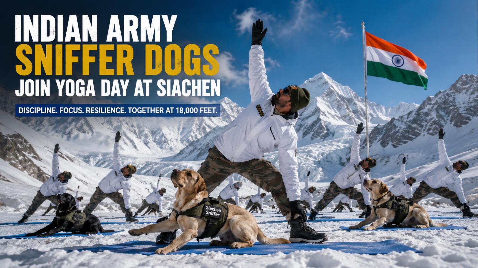 Indian Army Sniffer Dogs Join Yoga Day at Siachen