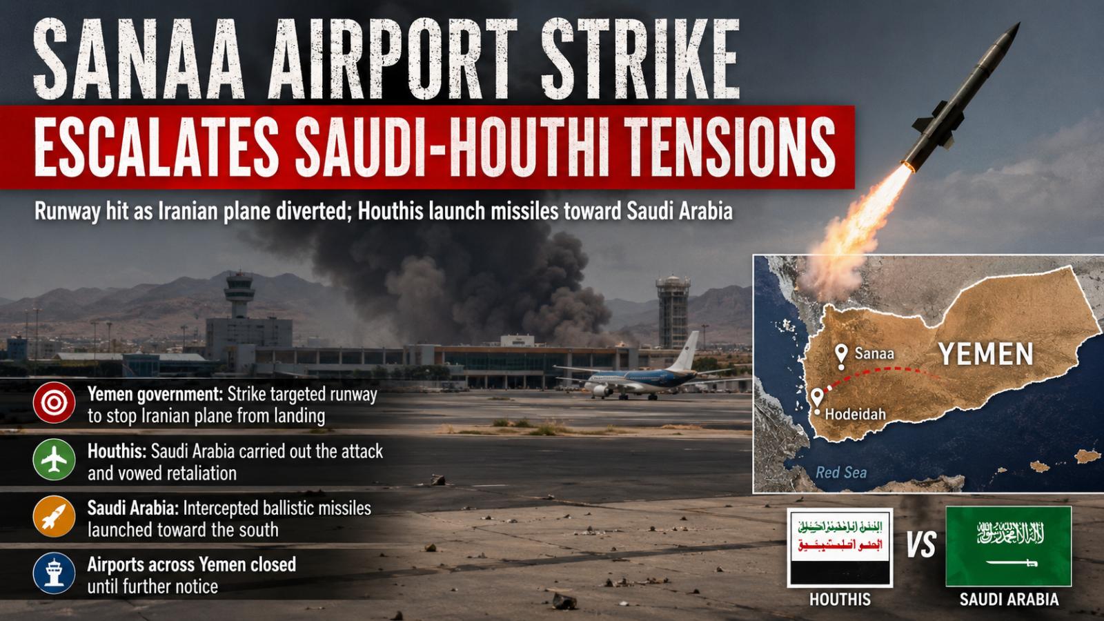 Sanaa Airport Strike Escalates Saudi-Houthi Tensions