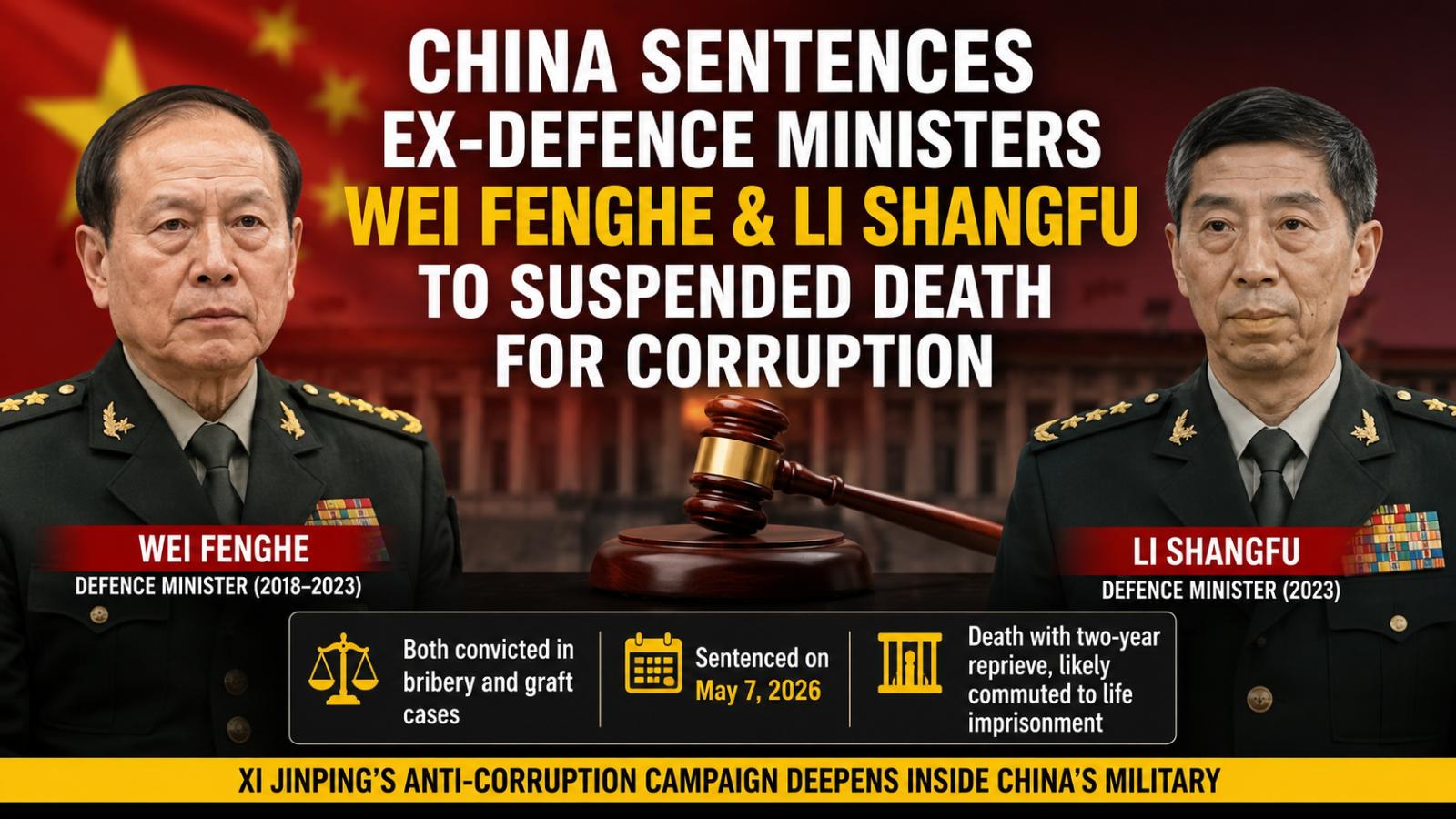 China Sentences Ex-Defence Ministers Wei Fenghe, Li Shangfu to Suspended Death in PLA Corruption Purge