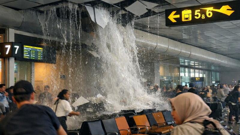 Ceiling failure at Jakarta airport triggers panic amid heavy rainfall
