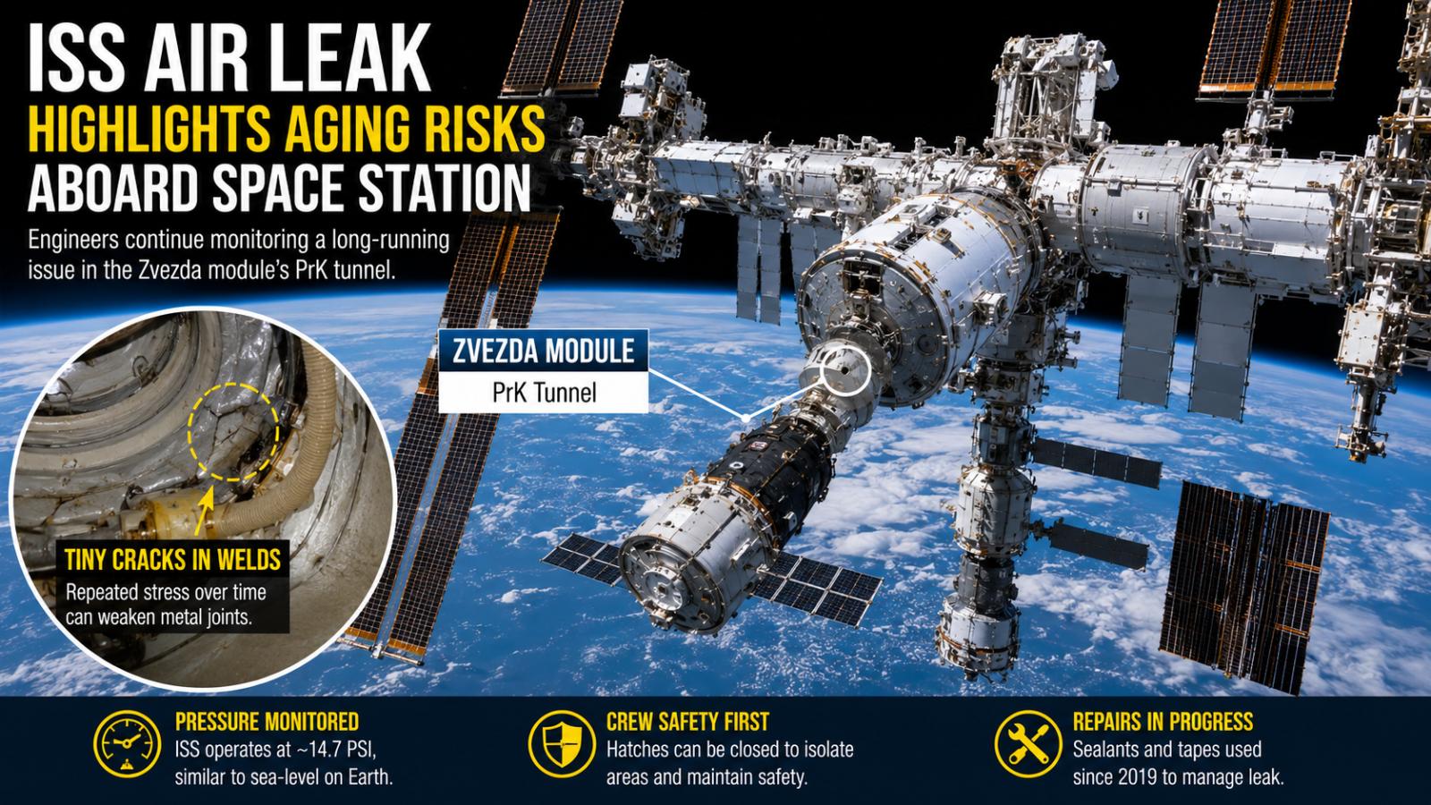 ISS Zvezda Module Air Leak Shows Aging Risks for Space Station