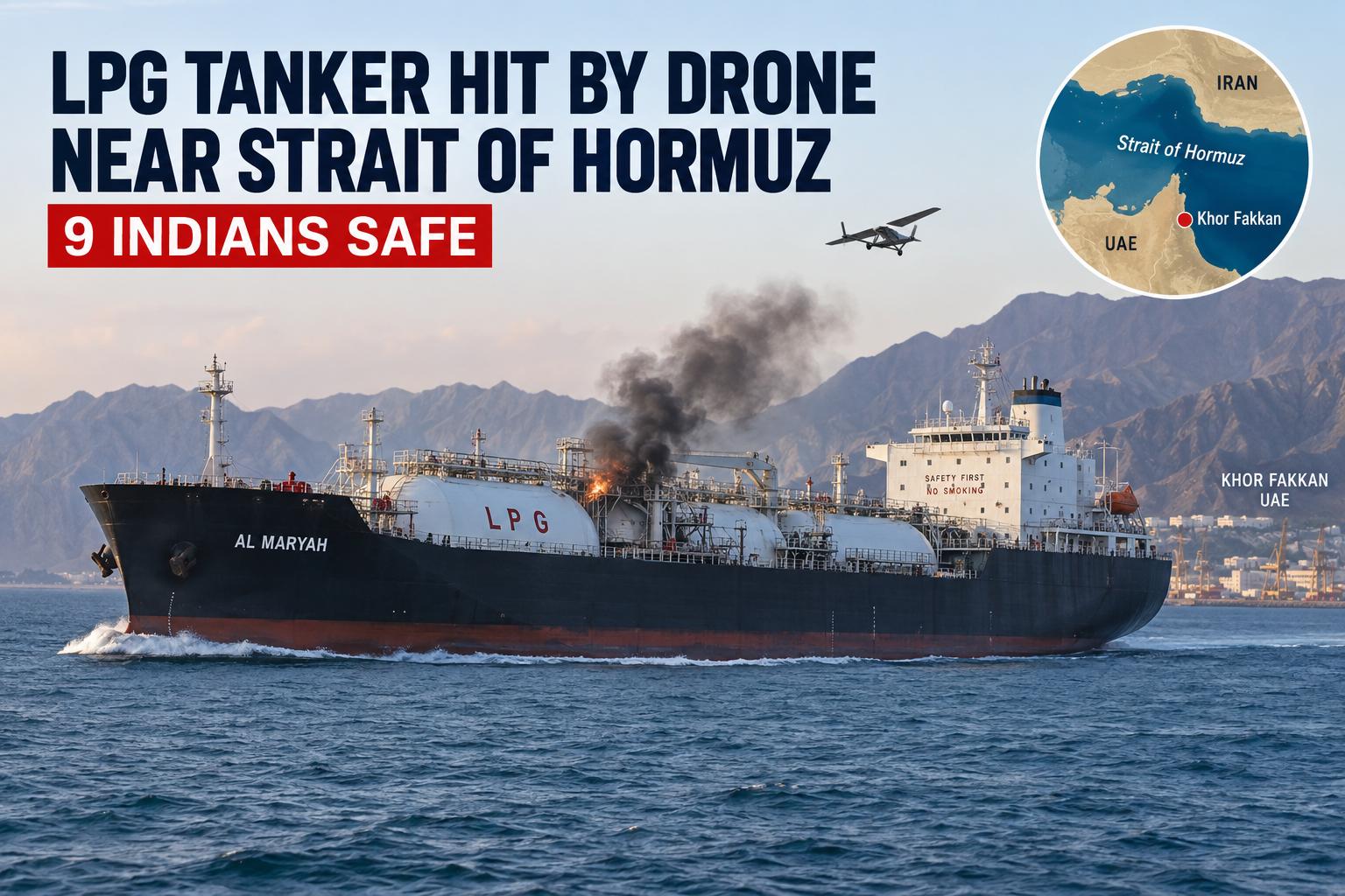 LPG tanker hit by drone near Strait of Hormuz; 9 Indians safe