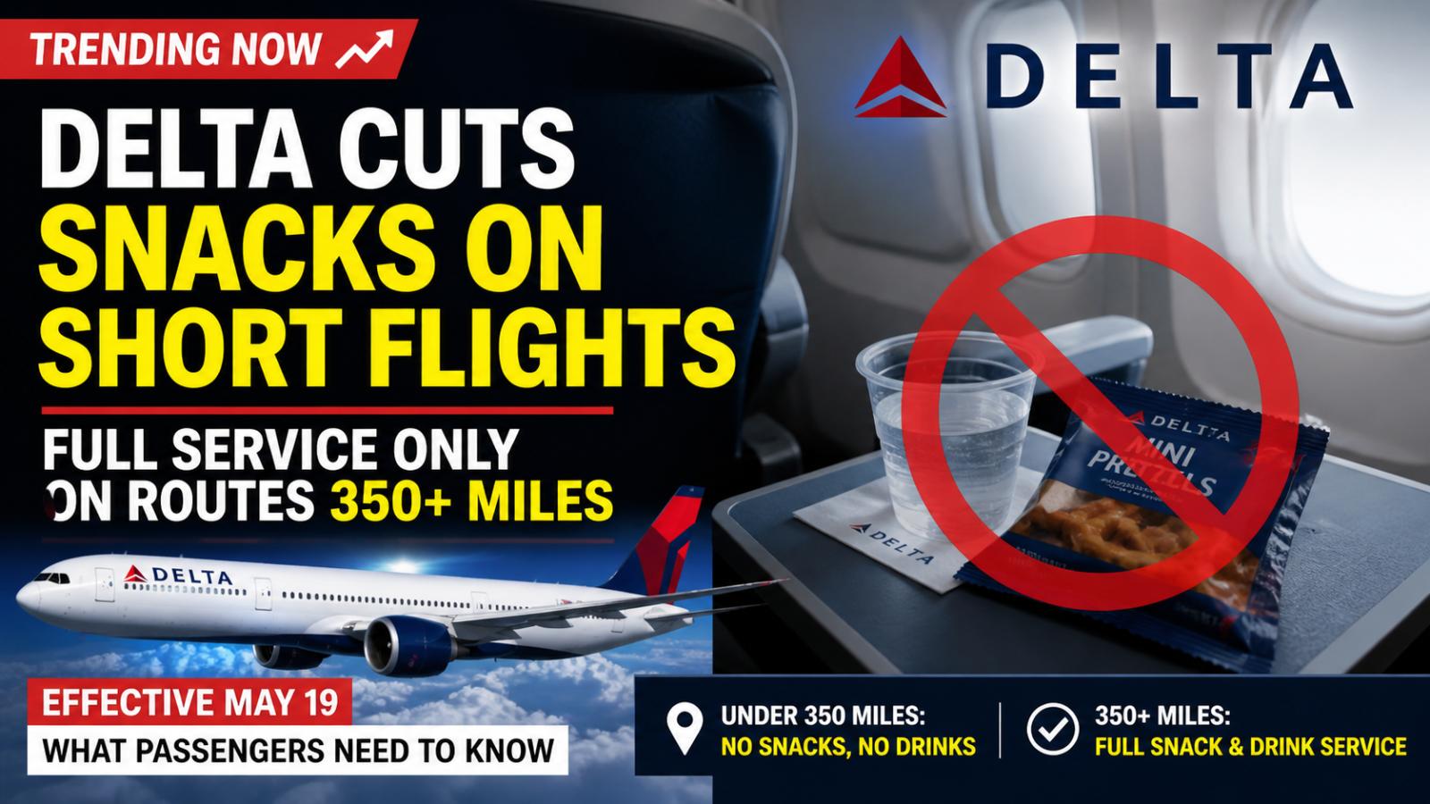 Delta Cuts Snacks on Short Flights, Upgrades Longer Routes From May 19