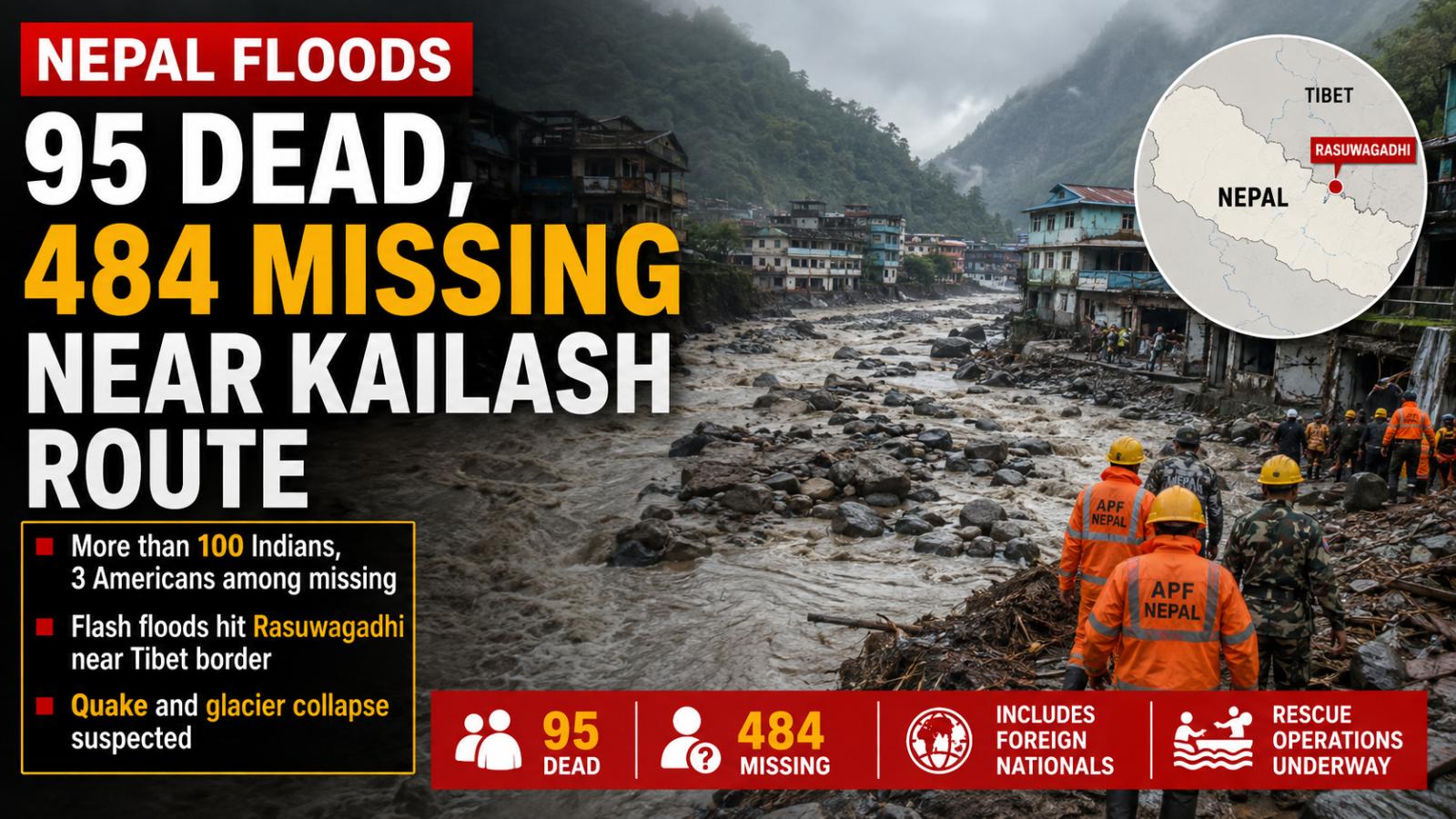 Nepal floods: 95 bodies recovered, 484 missing near Kailash route